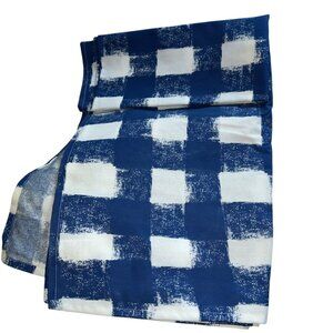 Crate & Barrel NEW blue painted gingham check plaid picnic blanket table cloth